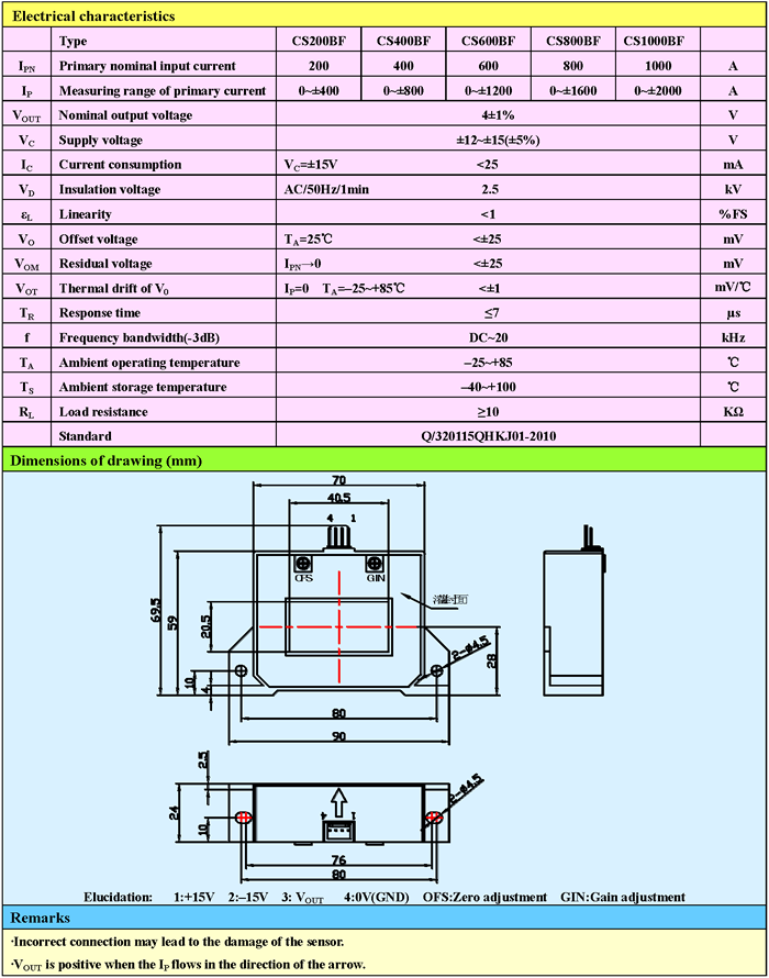 CS1000BF Open Loop Hall Effect Two Way Power SupplyCurrent Sensors